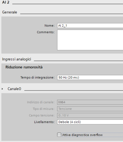 configurazione ingressi analogici