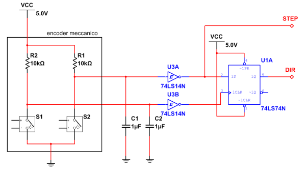 circuito antirimbalzo per encoder meccanico rotativo