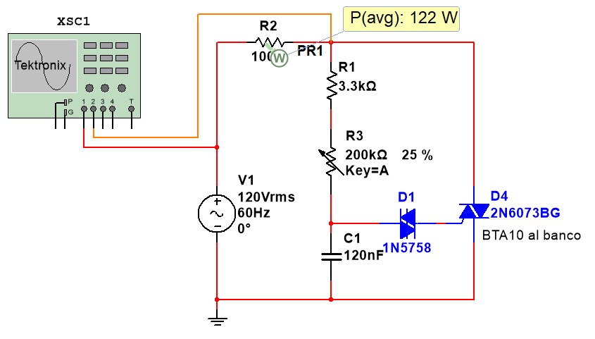 TRIAC BTA10 e controllo di fase montato al banco